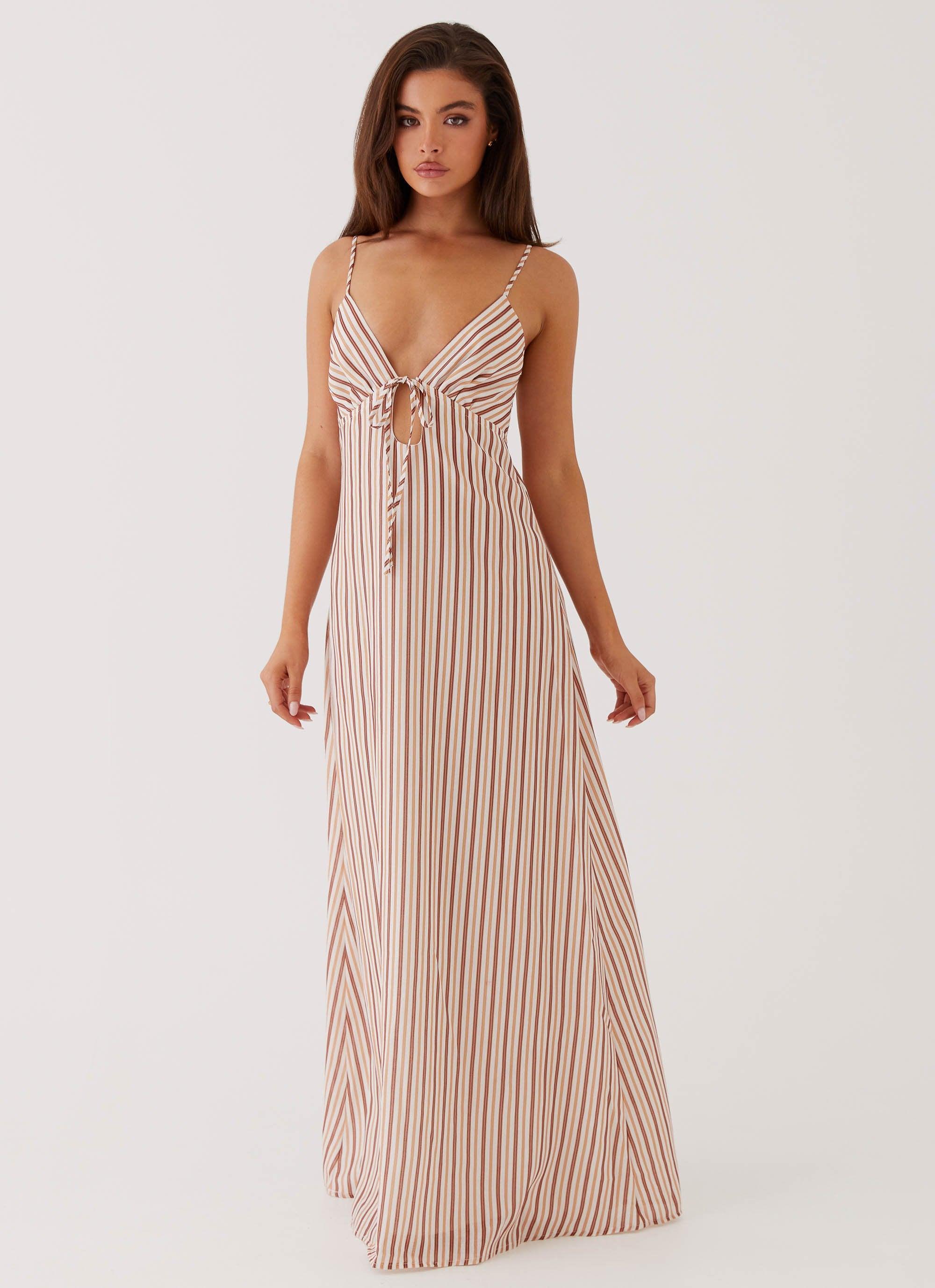 Flora Linen Maxi Dress - Passionfruit Stripe Product Image