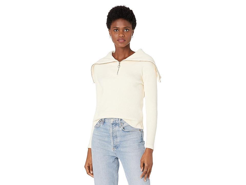 MONROW Brushed Rib 1/2 Zip Sweatshirt (Ivory) Women's Clothing product image