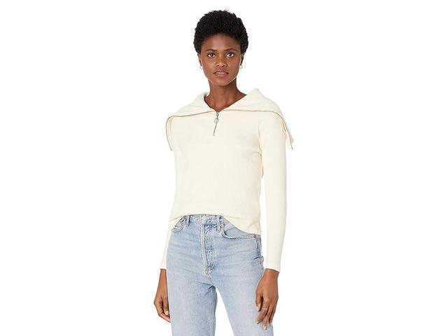 MONROW Brushed Rib 1/2 Zip Sweatshirt (Ivory) Women's Clothing Product Image