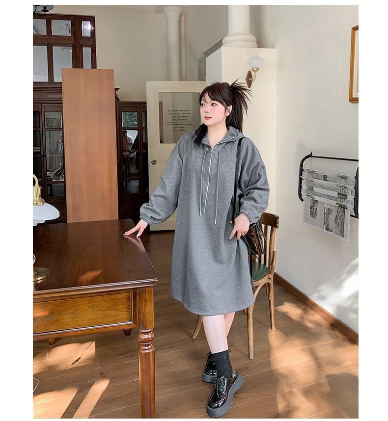 Plus Size Long-Sleeve Half-Zip Hoodie Dress Product Image