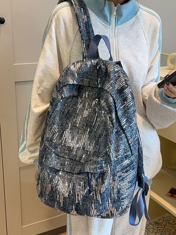 Sequin Denim Laptop Backpack Product Image