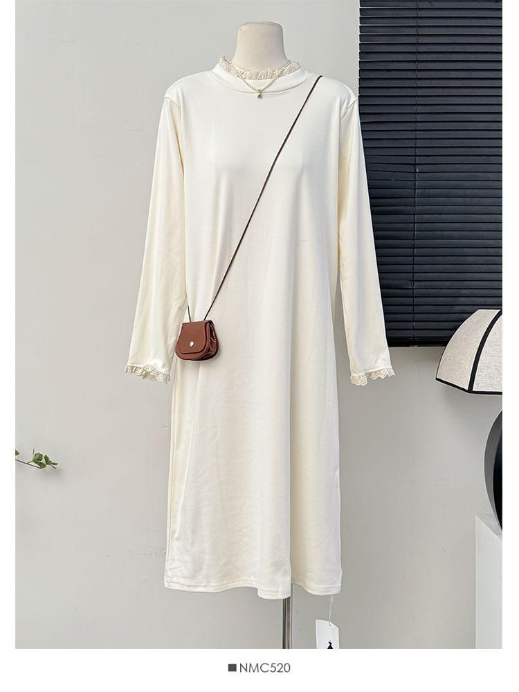 Set: Ruffled Button-Up Midi Dress + Lace-Trim Long-Sleeve Dress Product Image