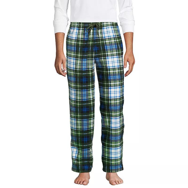 Mens Lands End Solid Fleece Pajama Pants Blue Green Plaid Product Image