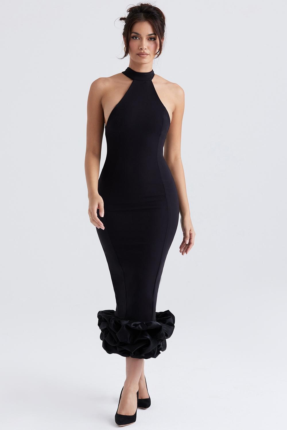 Juniper Black Peplum Midi Dress Product Image