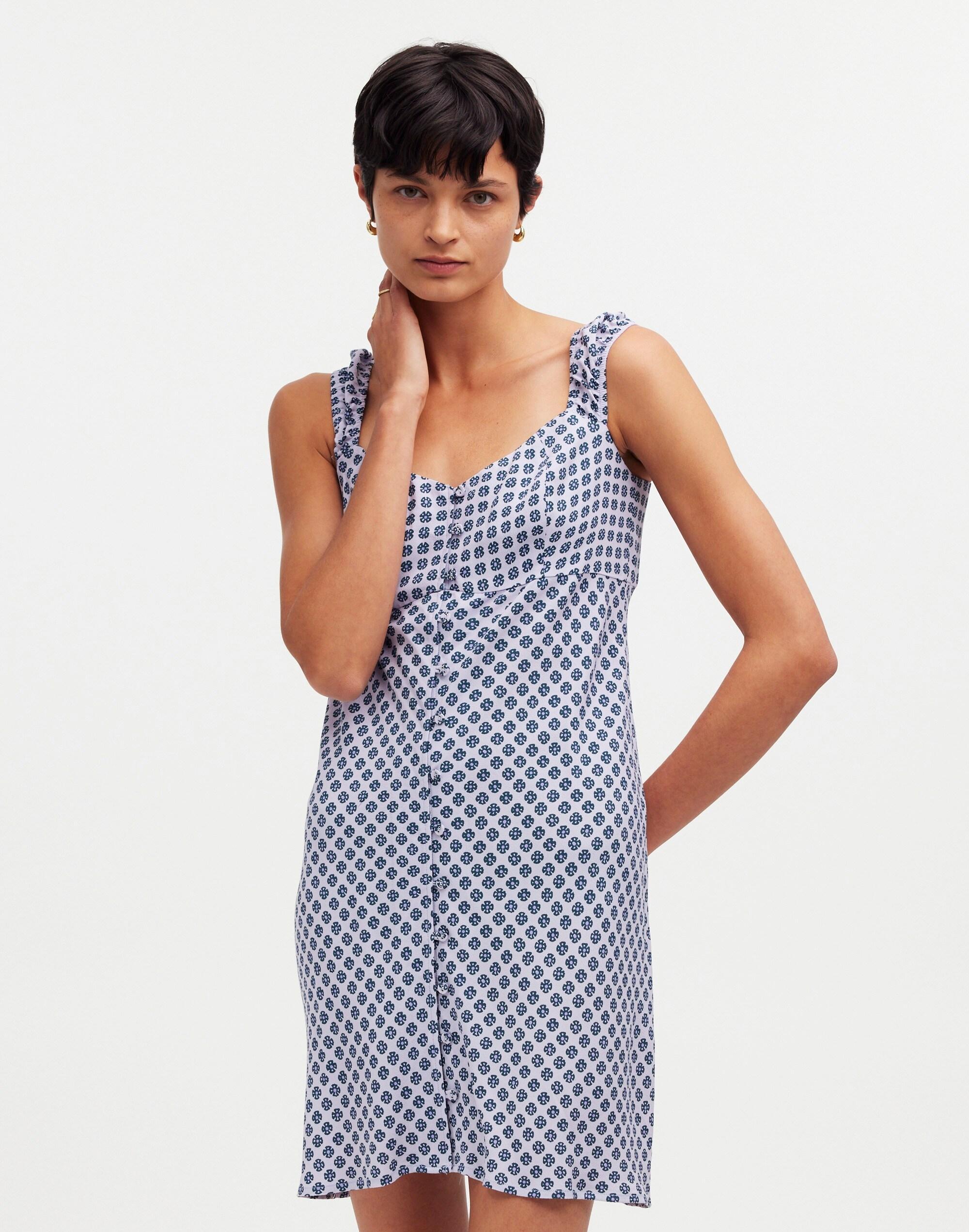 Cap-Sleeve Button-Front Mini Dress in Geometric Print Product Image