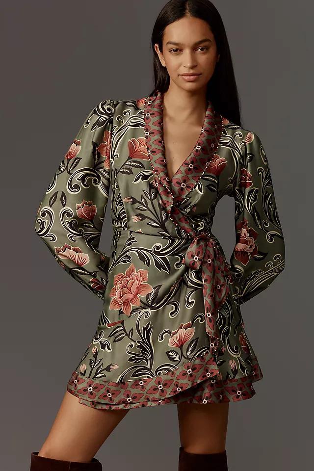 Farm Rio Arabesque Long-Sleeve Wrap Mini Dress Product Image