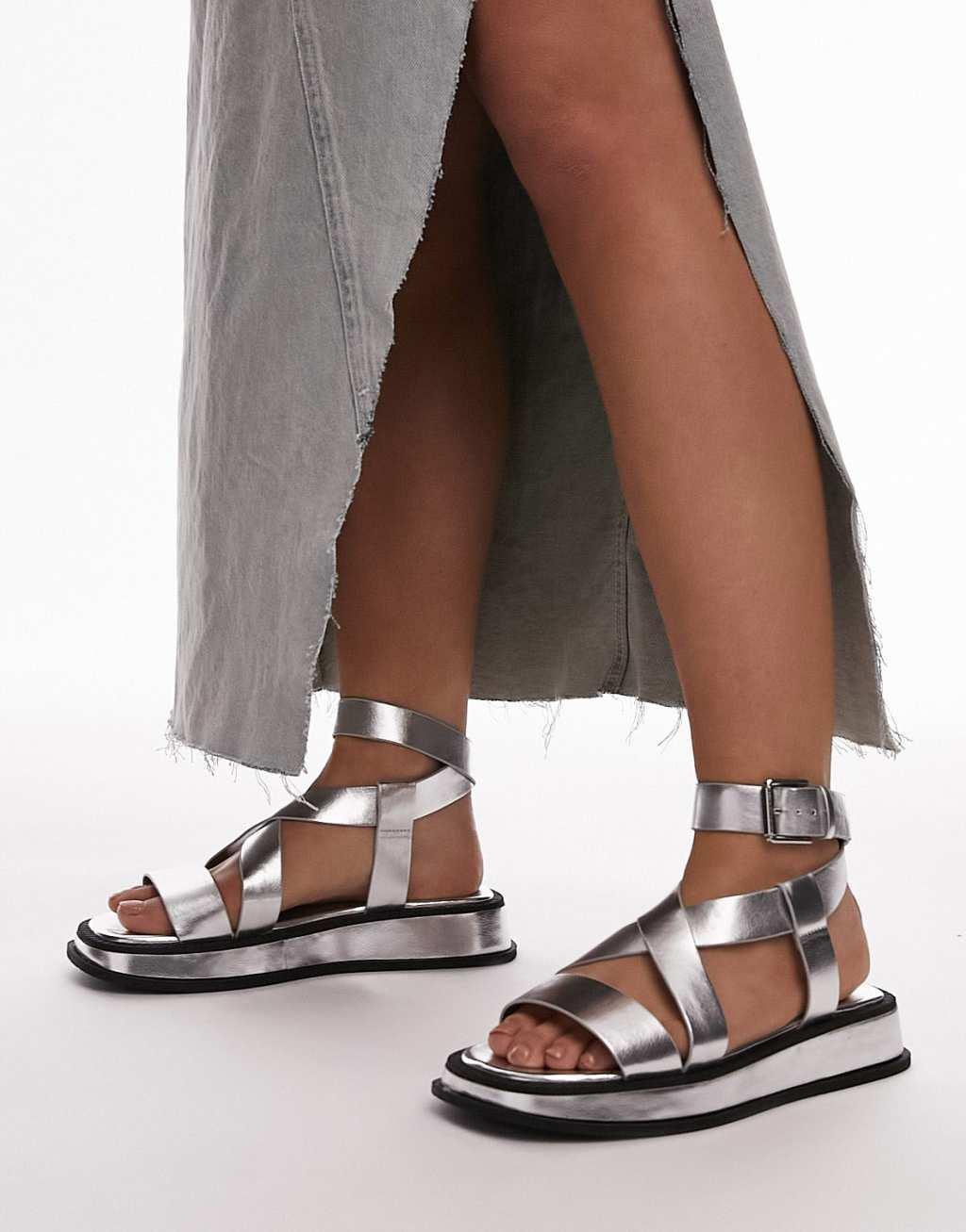 Topshop Wide Fit Jasmine chunky sandals in silver Product Image