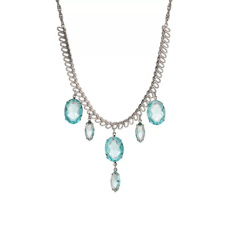 1928 Silver Tone Aqua Blue Crystal Bib Necklace, Womens Product Image