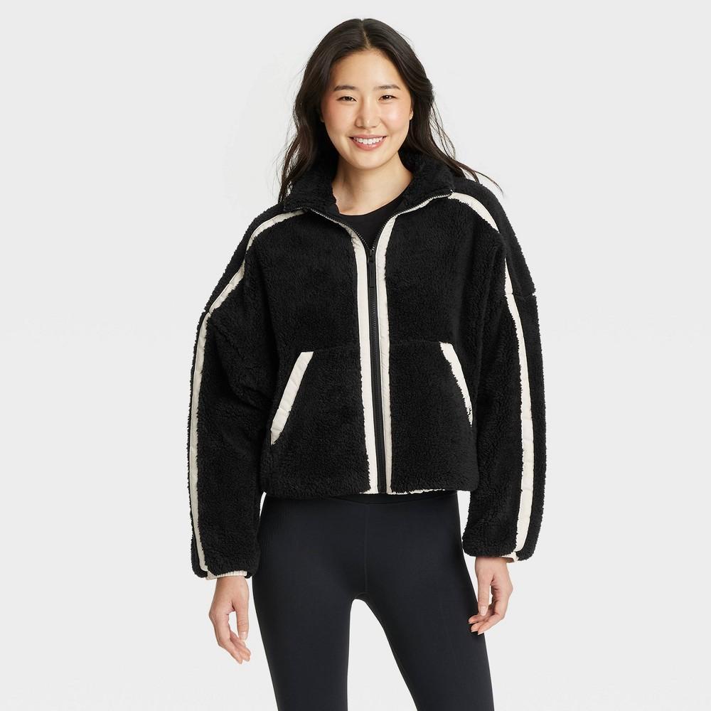 Womens Piped High Pile Fleece Jacket - JoyLab Black M Product Image