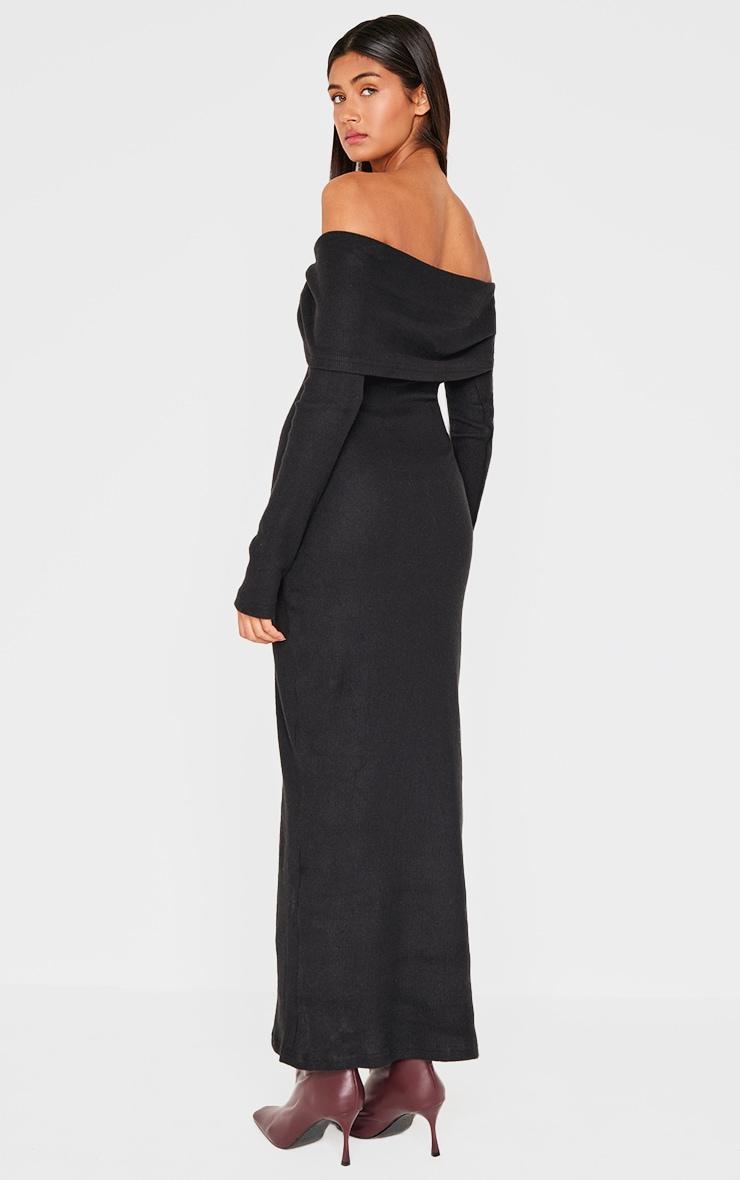 Black Heavy Brushed Rib Bardot Trim Maxi Dress Product Image