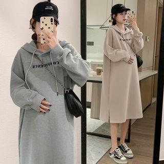 Maternity Long-Sleeve Lettering Midi Hoodie Dress Product Image