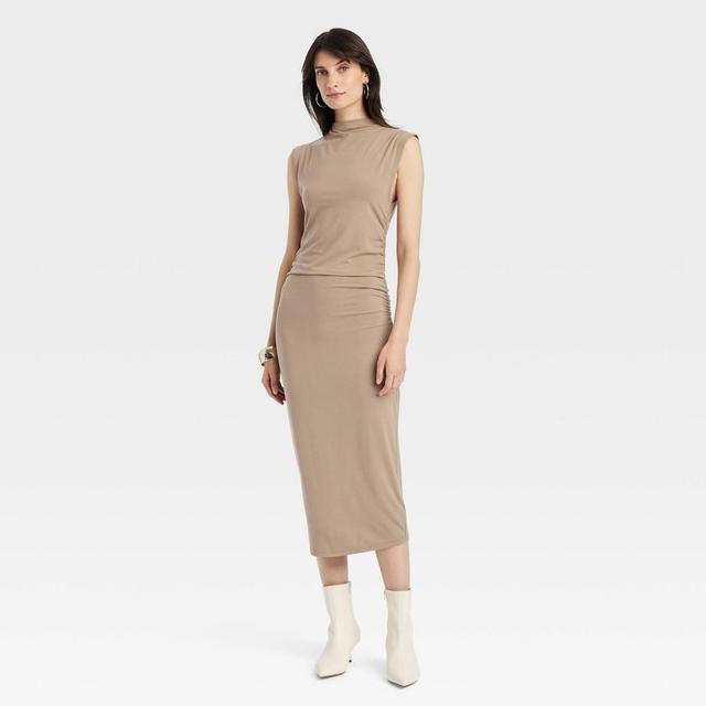 Womens Overt Occasion Ruched Knit Midi Dress - A New Day Tan Product Image