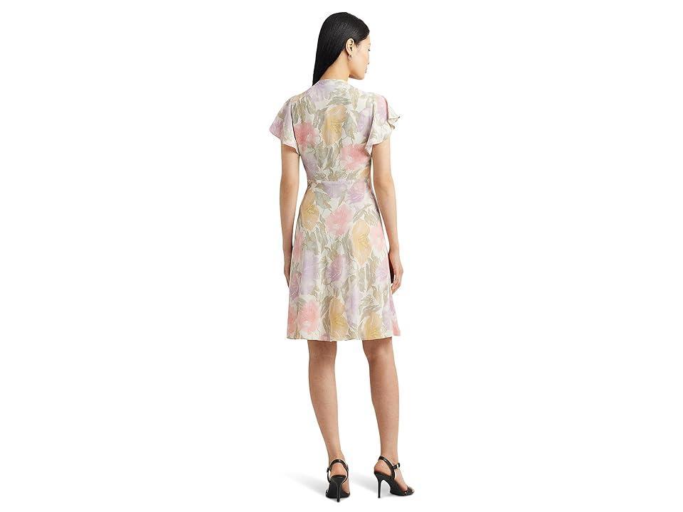 LAUREN Ralph Lauren Floral Bubble Crepe Tie-Neck Dress (Cream ) Women's Dress Product Image