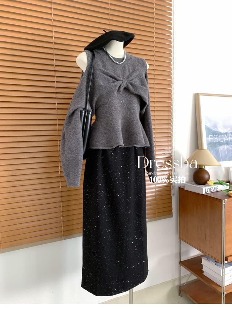 High Rise Speckle Maxi Skirt Product Image