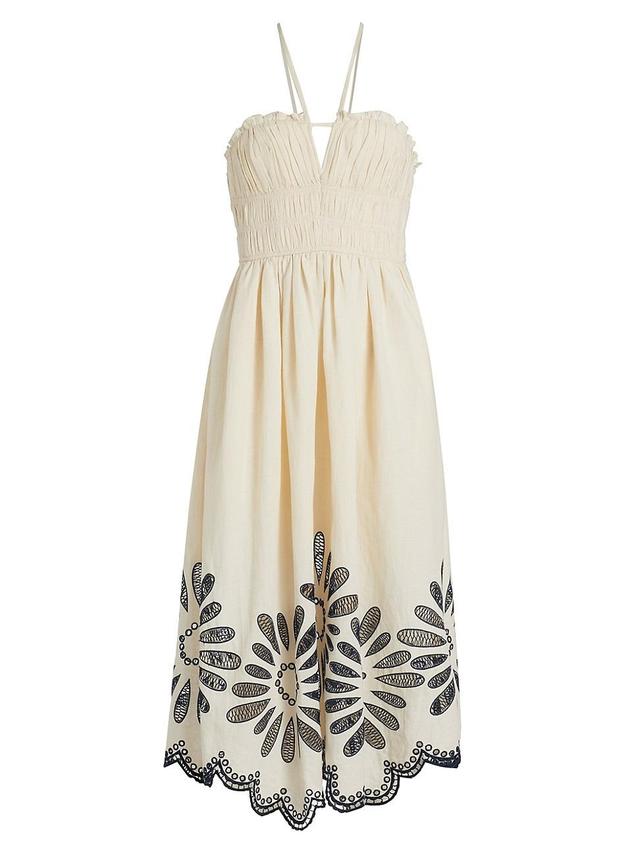 Womens Beatrice Embroidered Linen & Cotton Midi-Dress Product Image