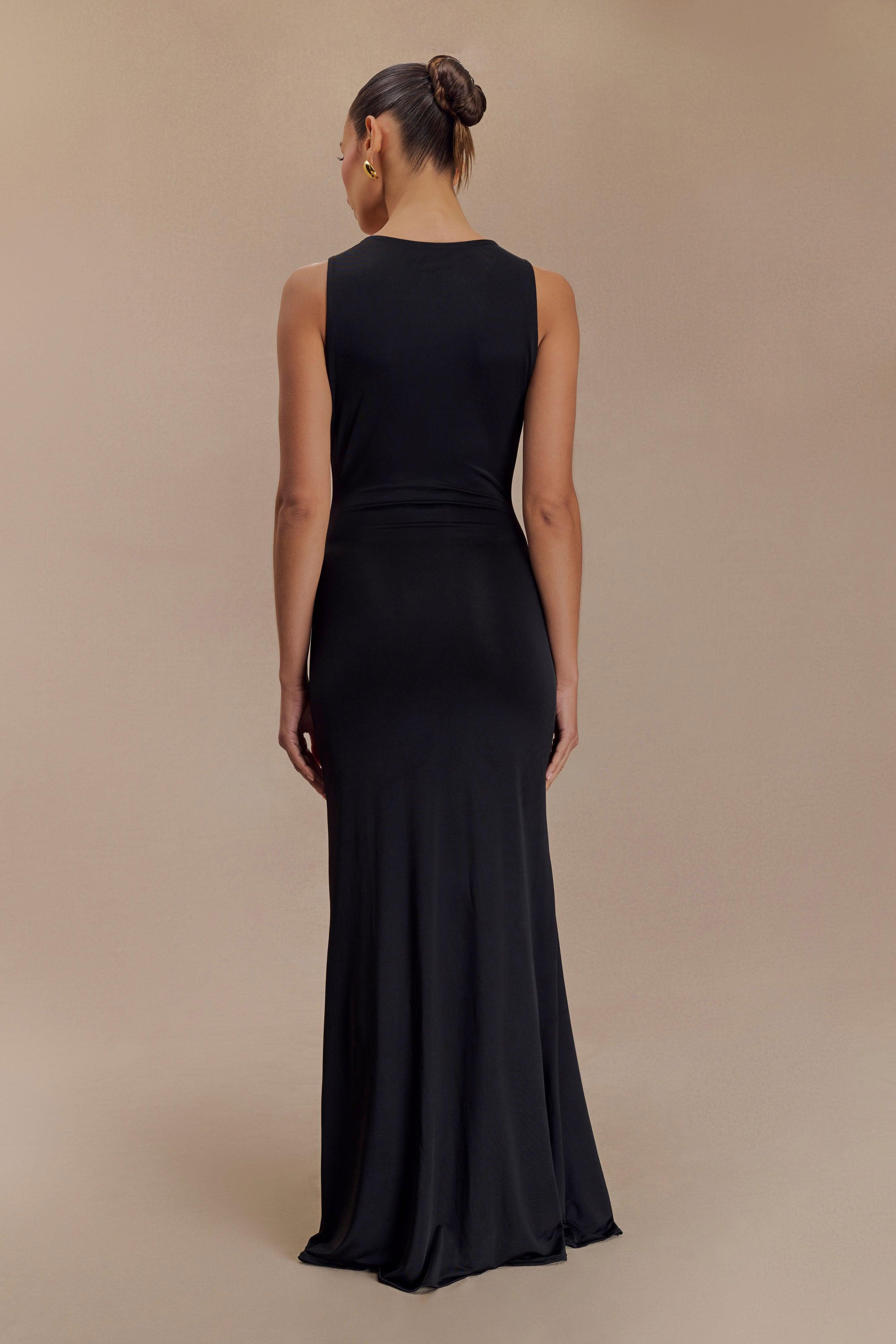 Beck Plunge Maxi Dress With Floral Hardware - Black Product Image