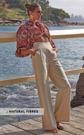 Amalie The Label - Charo Linen Look High Waisted Wide Leg Pants in Stone Product Image