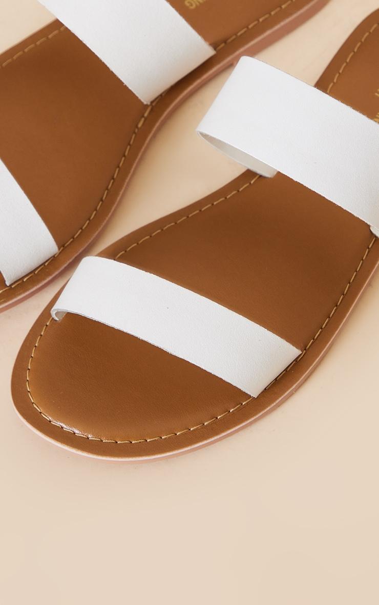  White Wide Fit Twin Strap Basic Leather Sandals Product Image