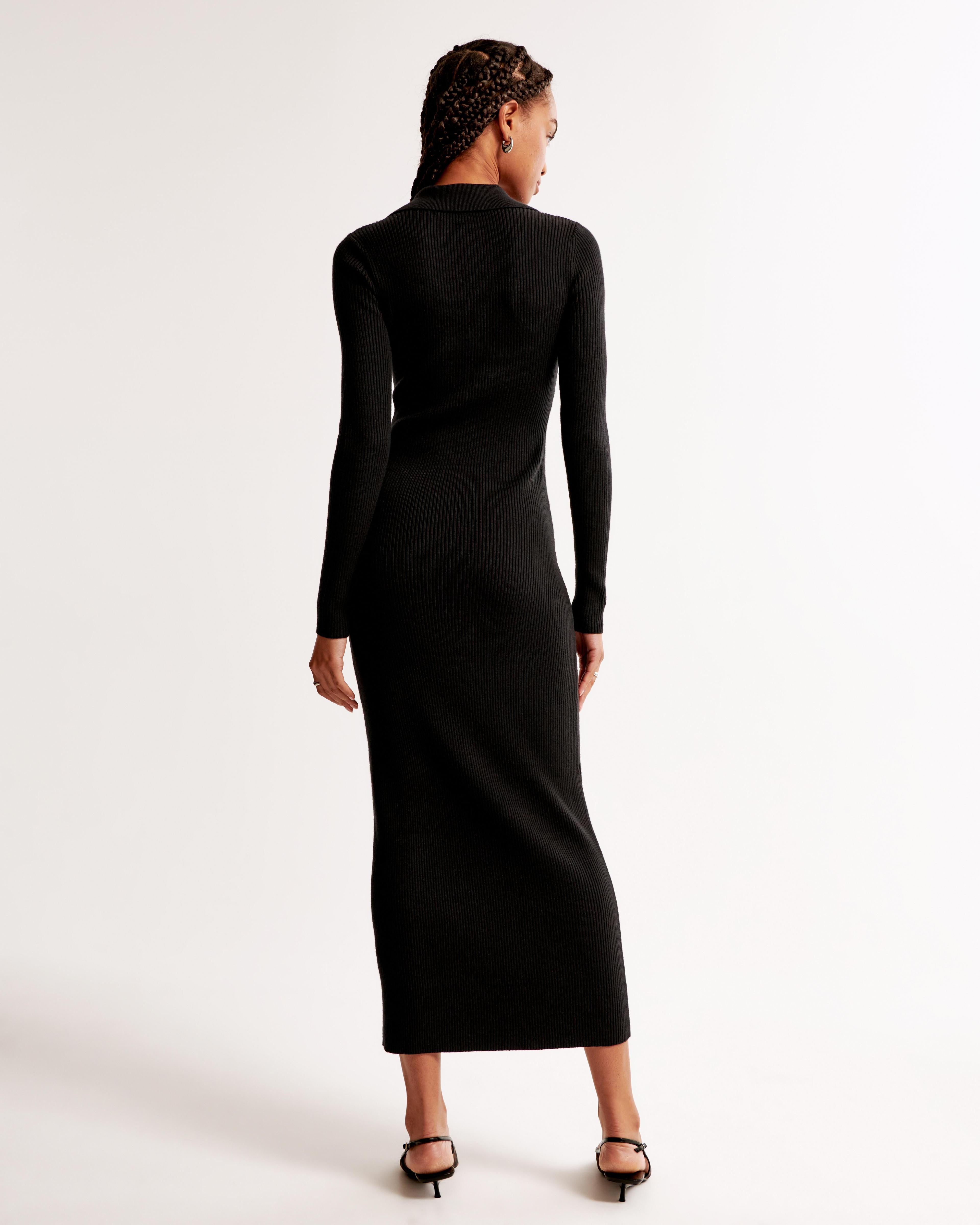 Long-Sleeve Collared Midi Sweater Dress Product Image