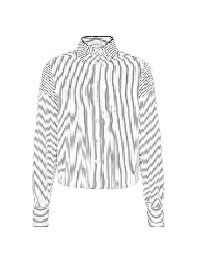 Womens Cotton and Silk Chalk Stripe Poplin Shirt Product Image