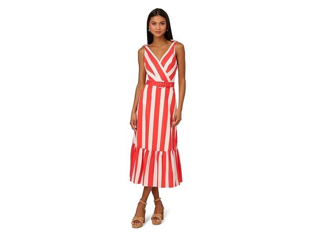 Adrianna Papell Striped Midi Dress White) Women's Dress Product Image