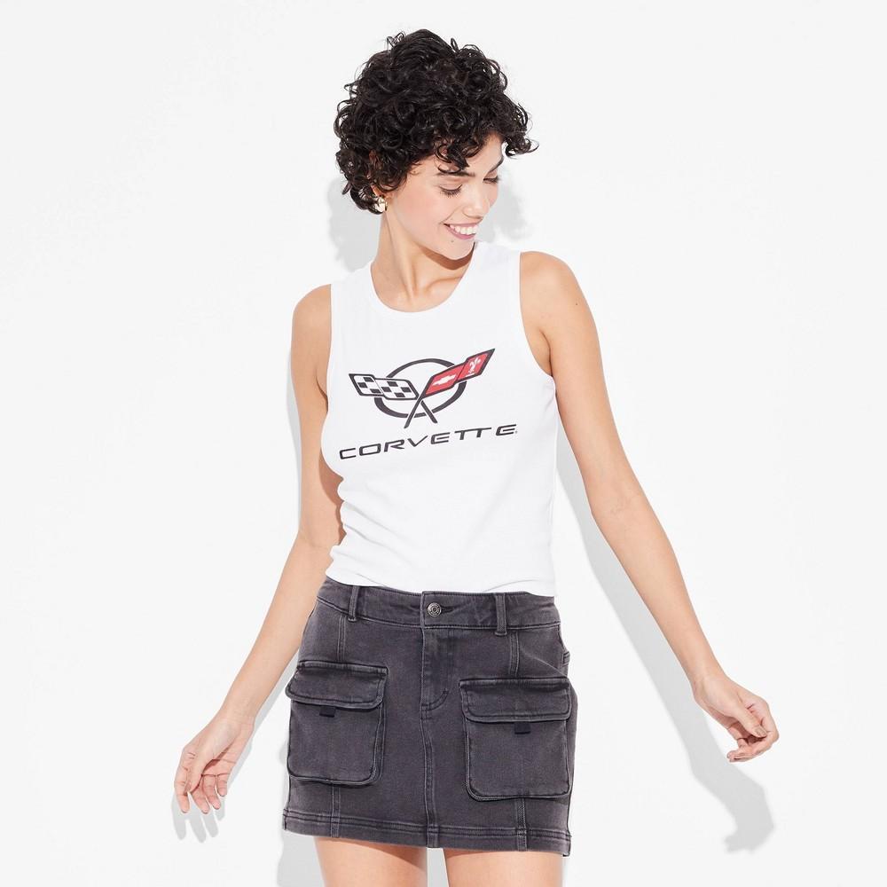 Womens Corvette Graphic Shrunken Tank Top - White Product Image