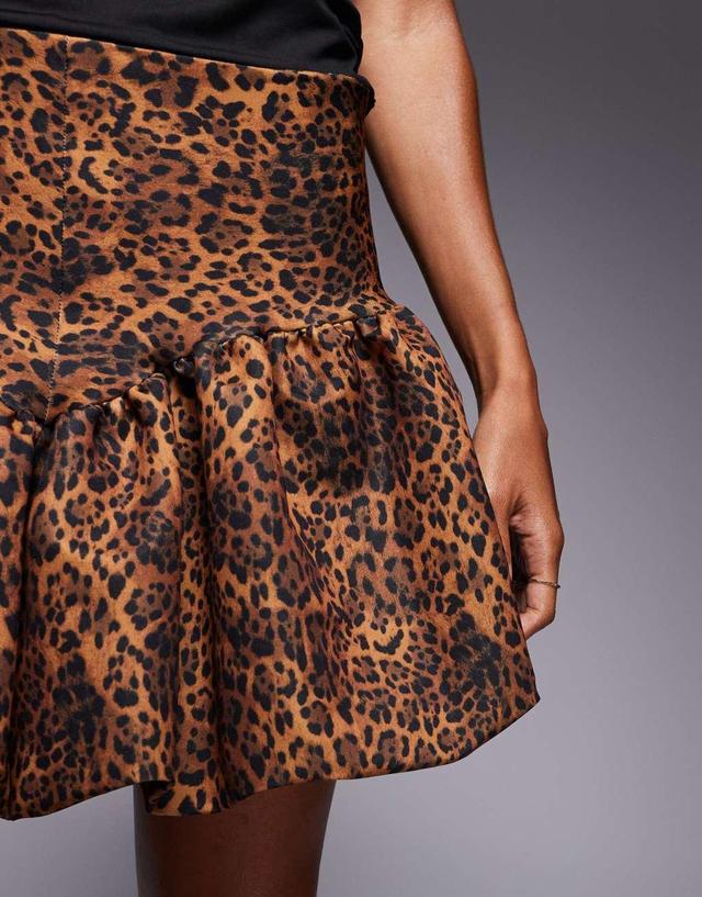 River Island animal print puffball mini skirt in beige Product Image