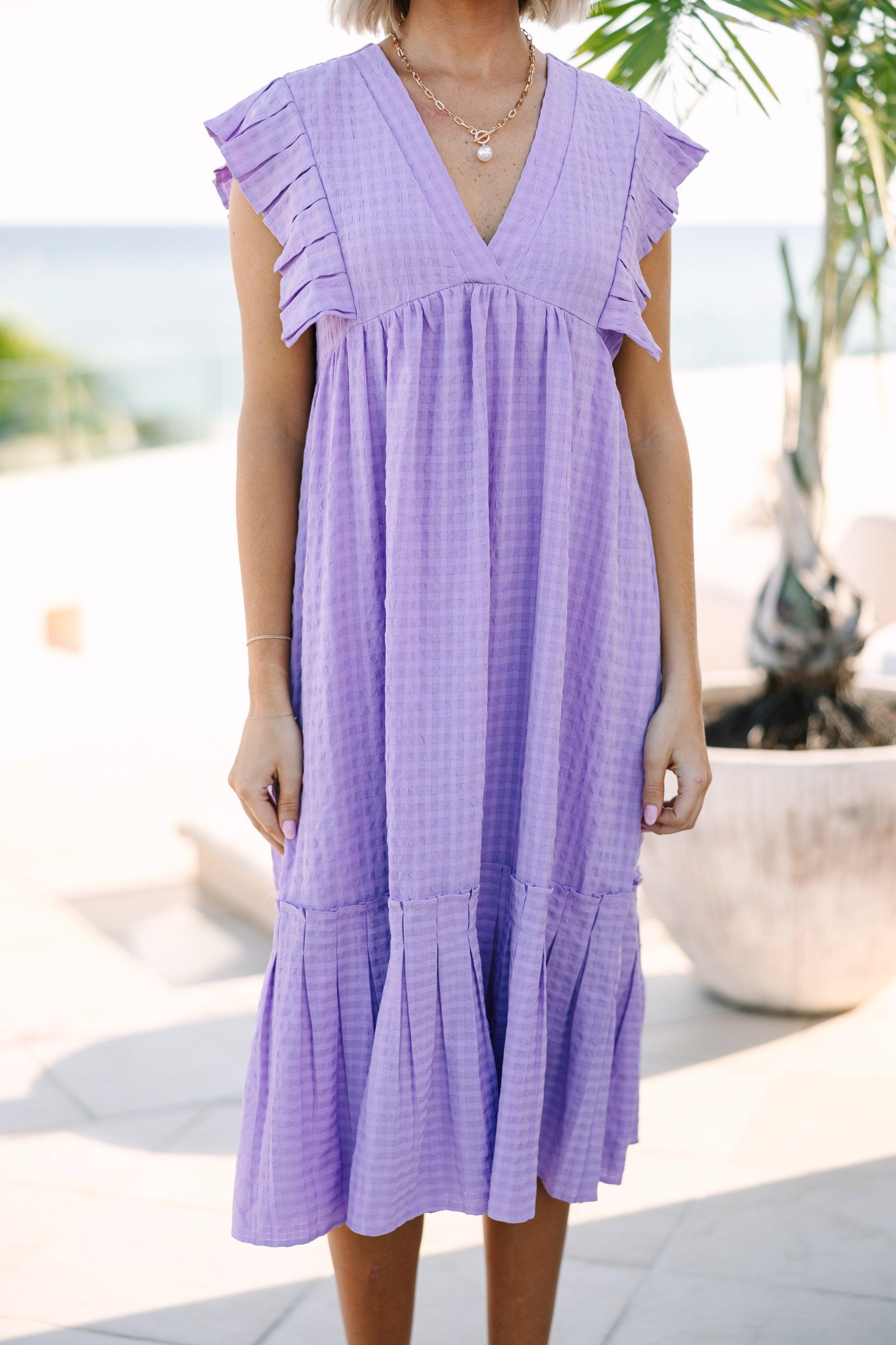 Lift Your Spirits Lavender Purple Midi Dress Female Product Image