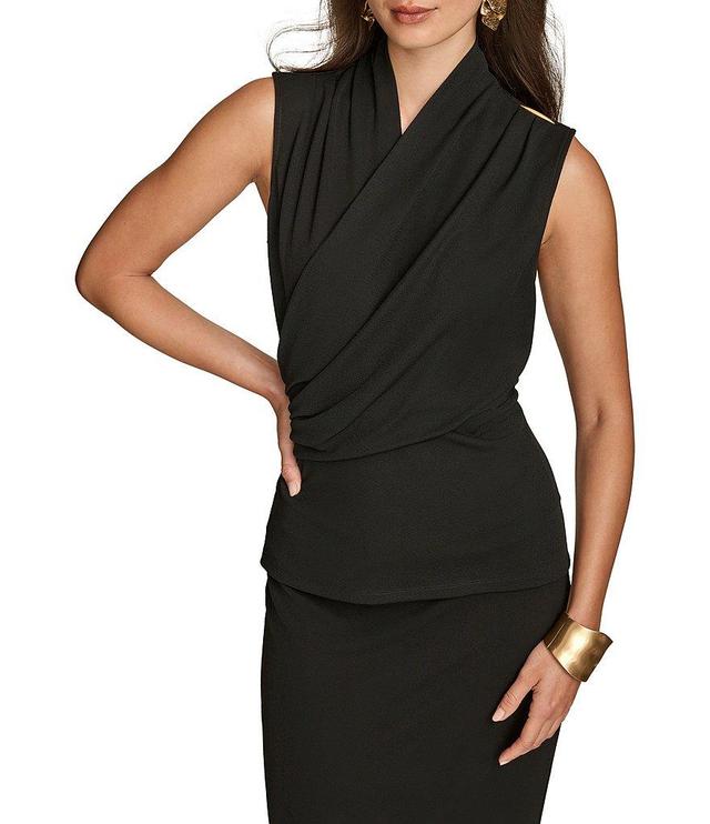 Donna Karan Texture Crepe Jersey Sleeveless Wrap Front Top Product Image