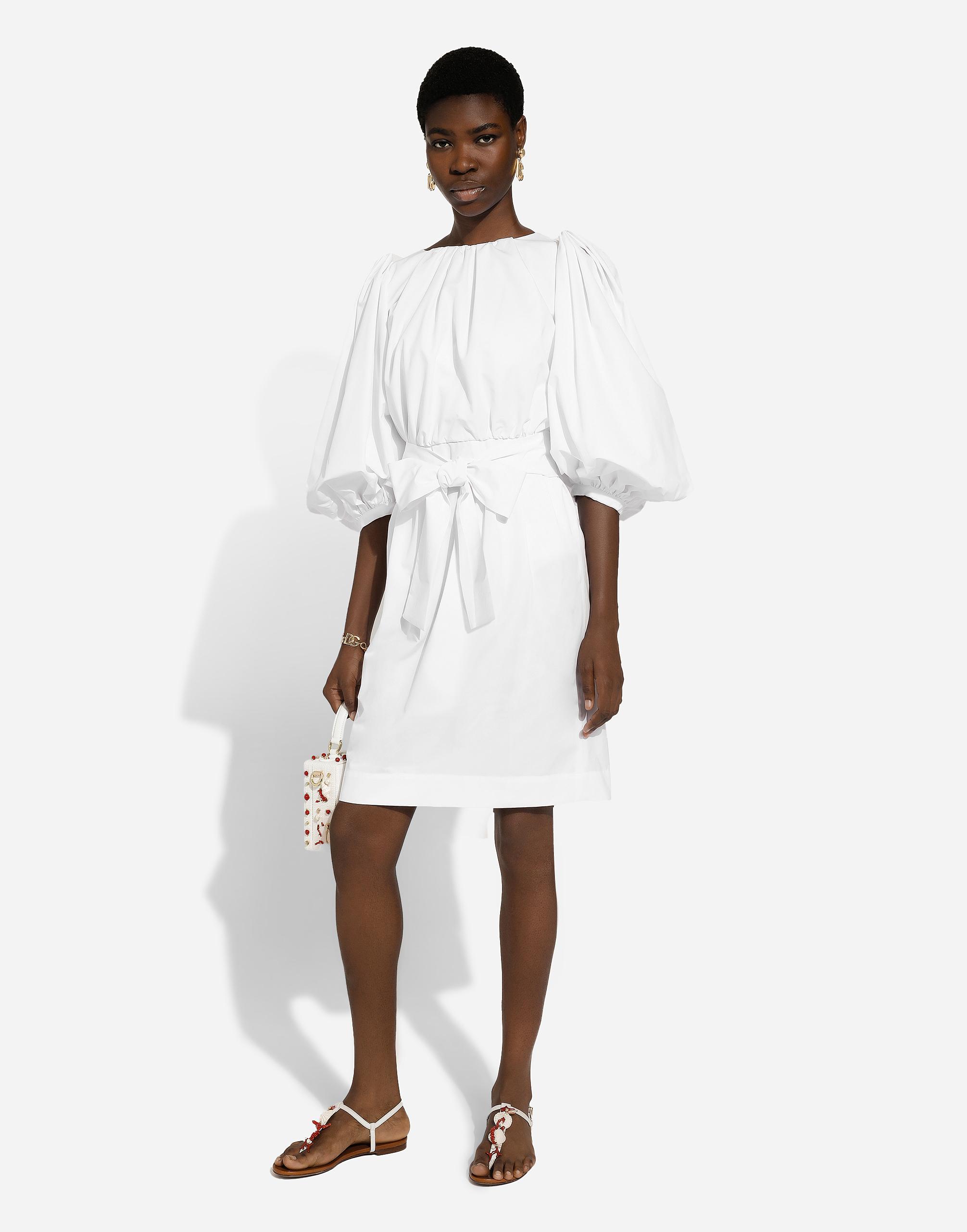 Dolce&gabbana Puff Sleeve Cotton Poplin Shift Dress In ホワイト Product Image