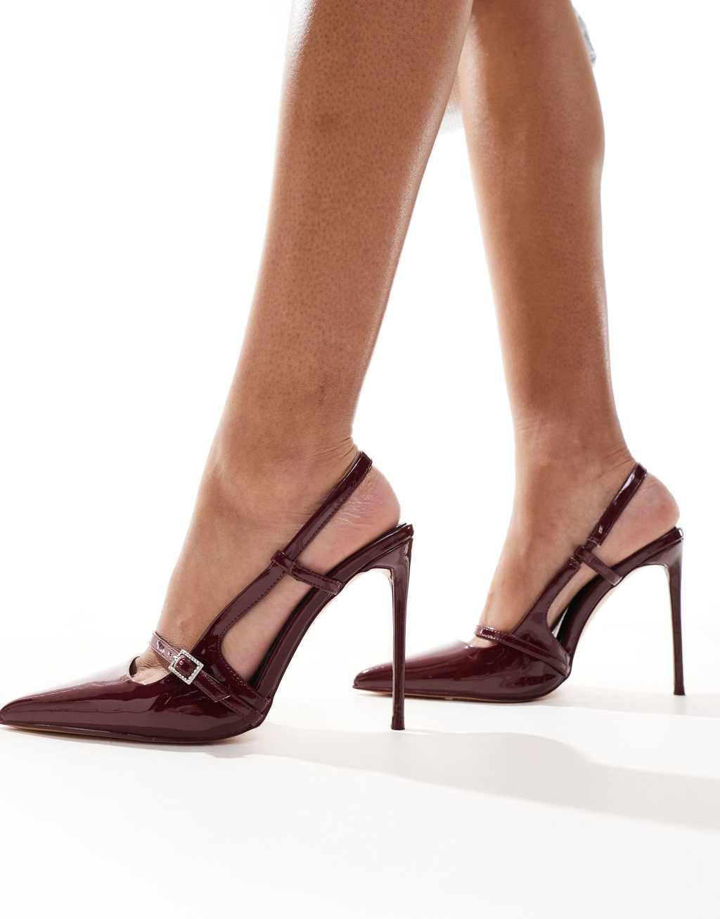 Public Desire Forget Me Not slingback pointed heeled shoes in cherry red patent Product Image