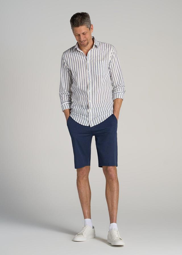 Linen Long Sleeve Shirt for Tall Men in Navy Stripe Product Image