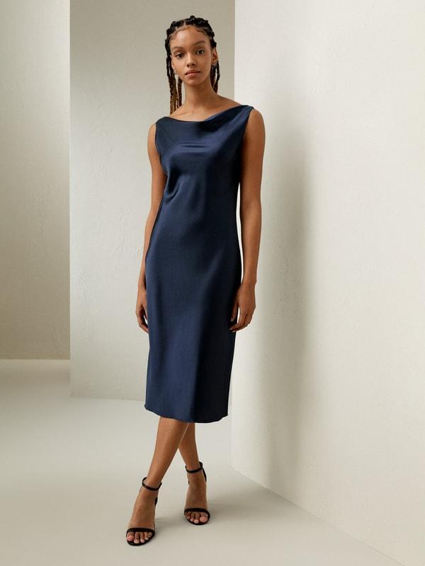 Cowl-Neck Silk Midi Dress Product Image