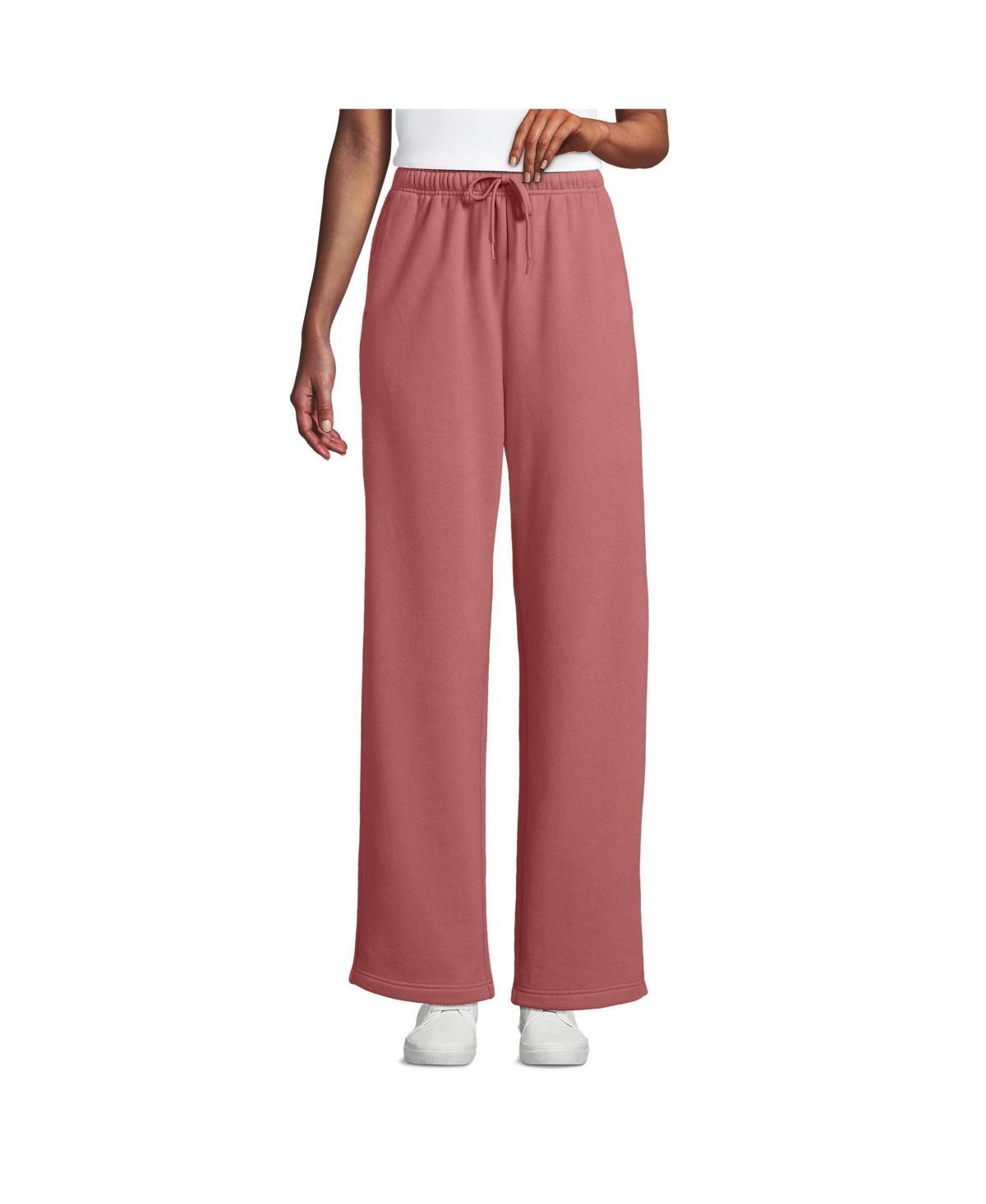 Petite Lands End Fleece High-Rise Relaxed Straight Leg Pants, Womens Product Image