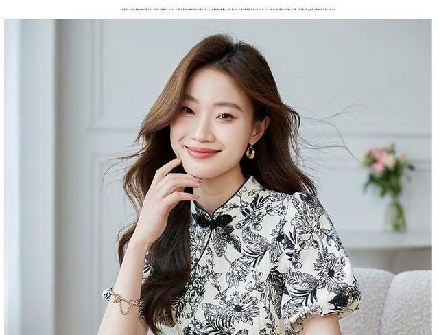 Puff-Sleeve Mock Neck Floral Mini A-Line Dress Product Image