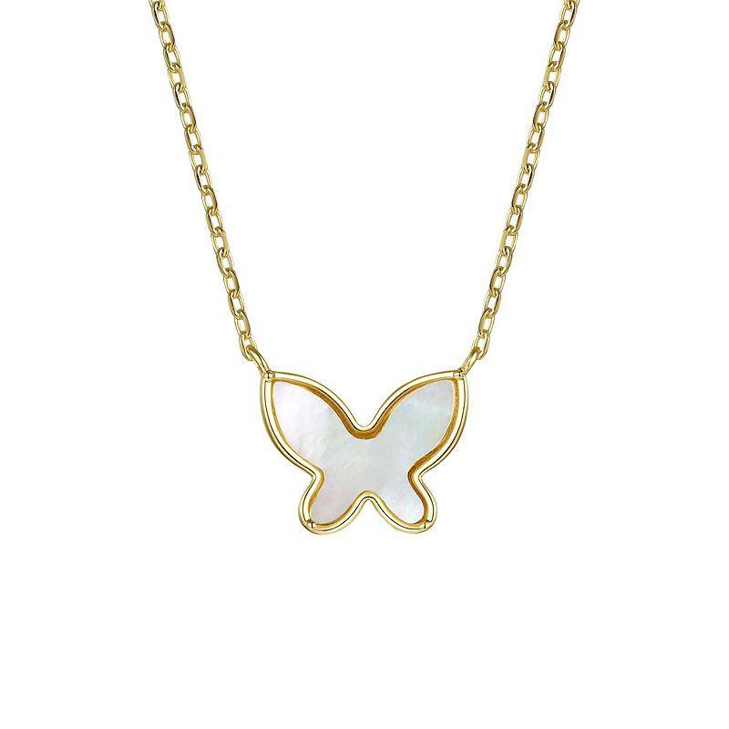 Kids 14k Gold Plated Mother of Pearl Butterfly Layering Pendant Necklace, Womens Yellow Product Image