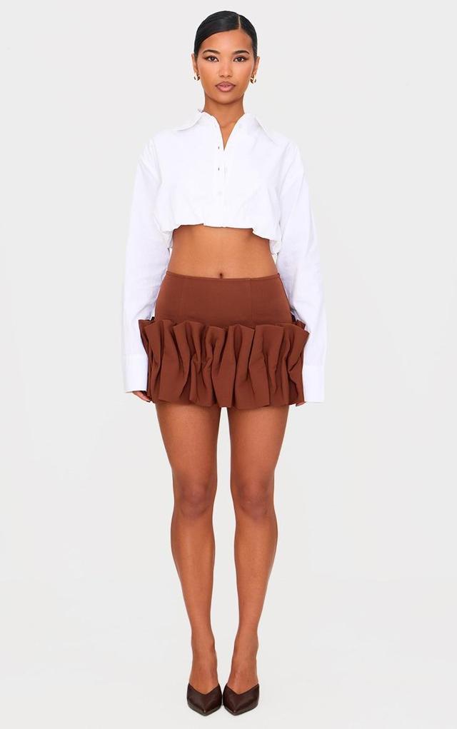  Chocolate Woven Puffball Hem Mini Skirt Product Image