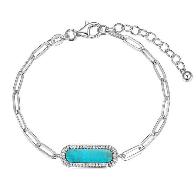 Sterling Silver Stabilized Turquoise & Cubic Zirconia Link Bracelet, Womens Product Image