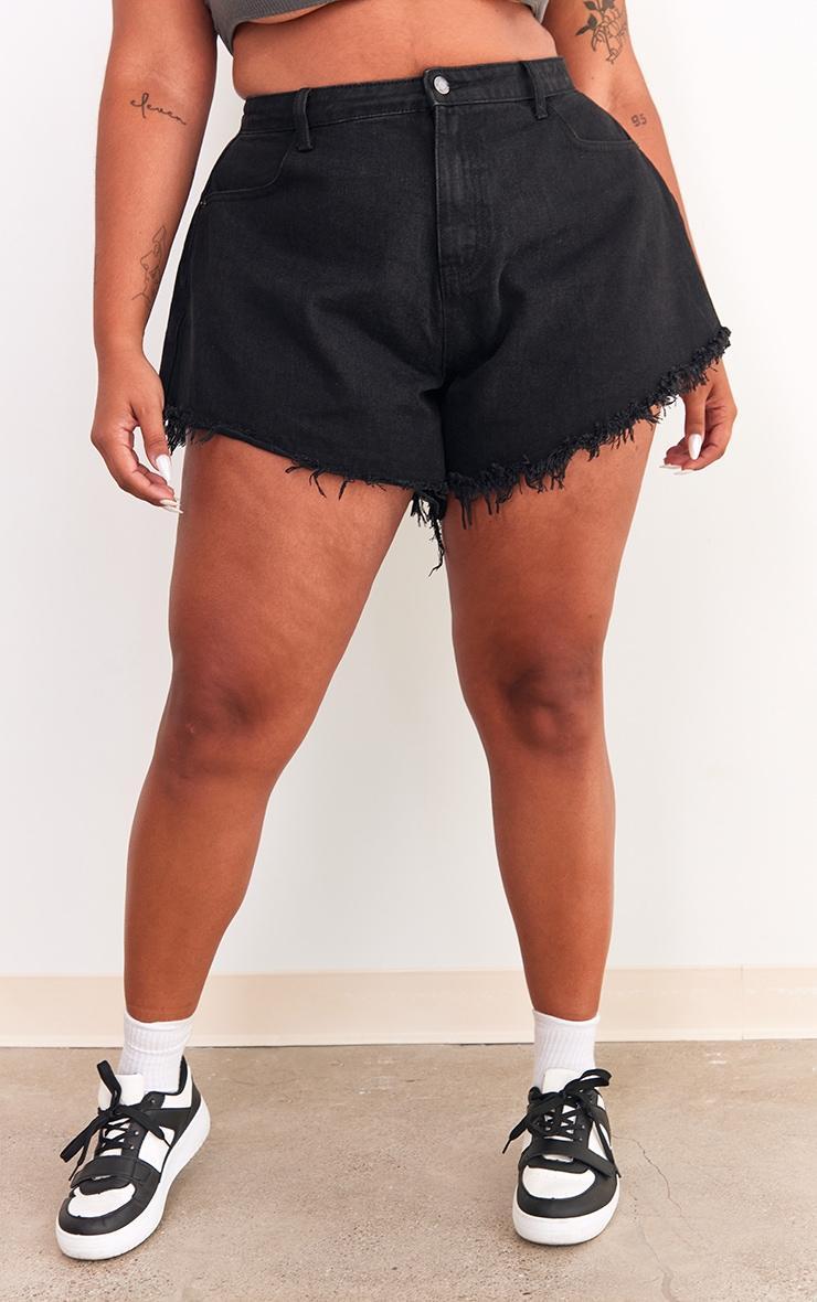 Plus Black Floaty Denim Shorts Product Image