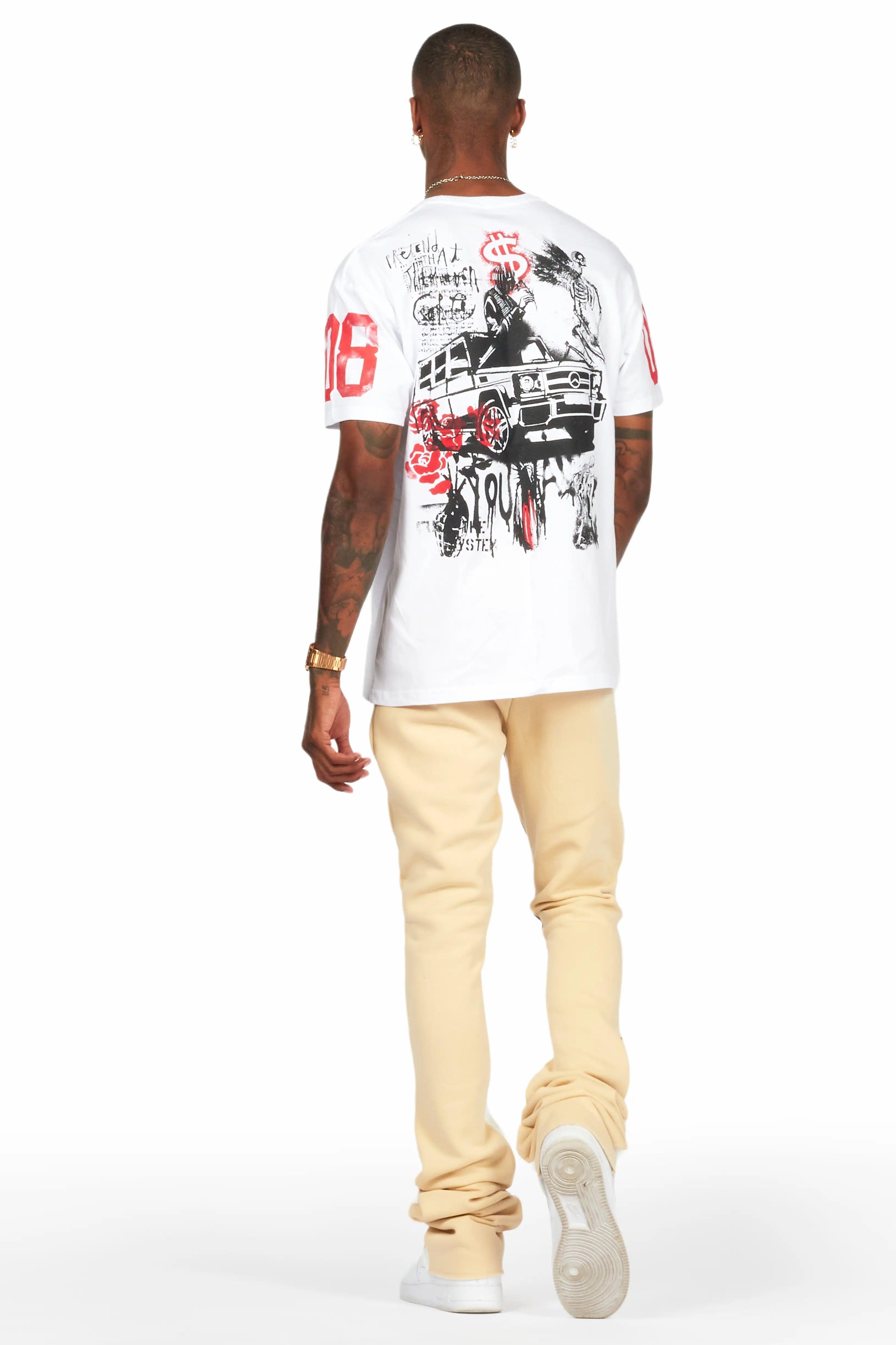 Grill White/Beige Oversized T-Shirt/Super Stacked Track Set Male Product Image