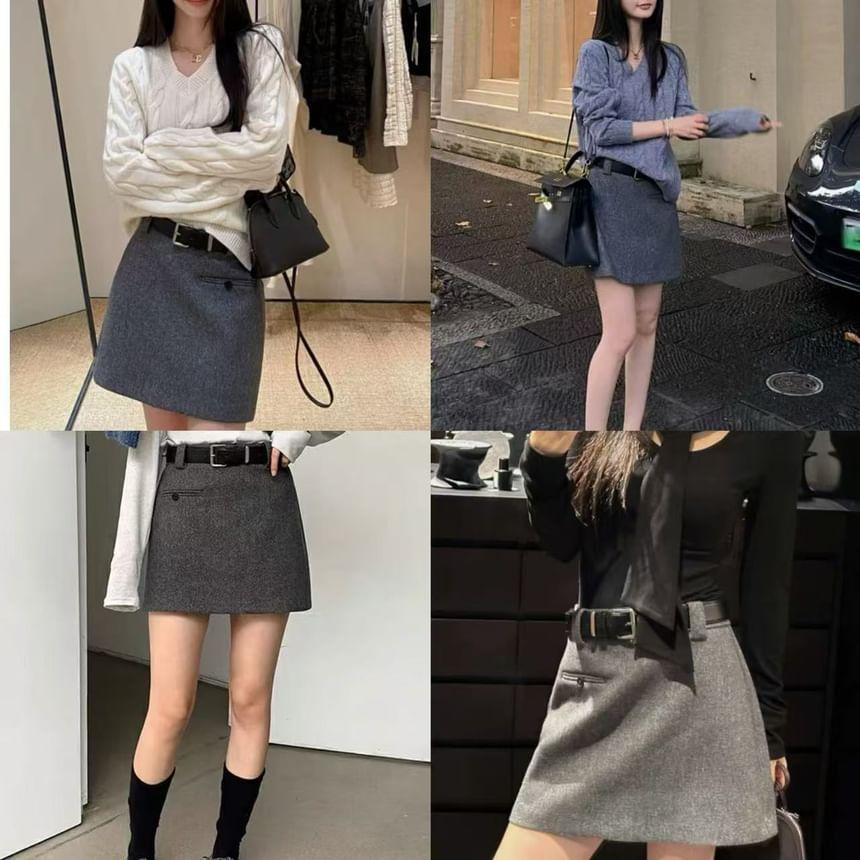 High Waist Plain Mini A-Line Skirt Product Image