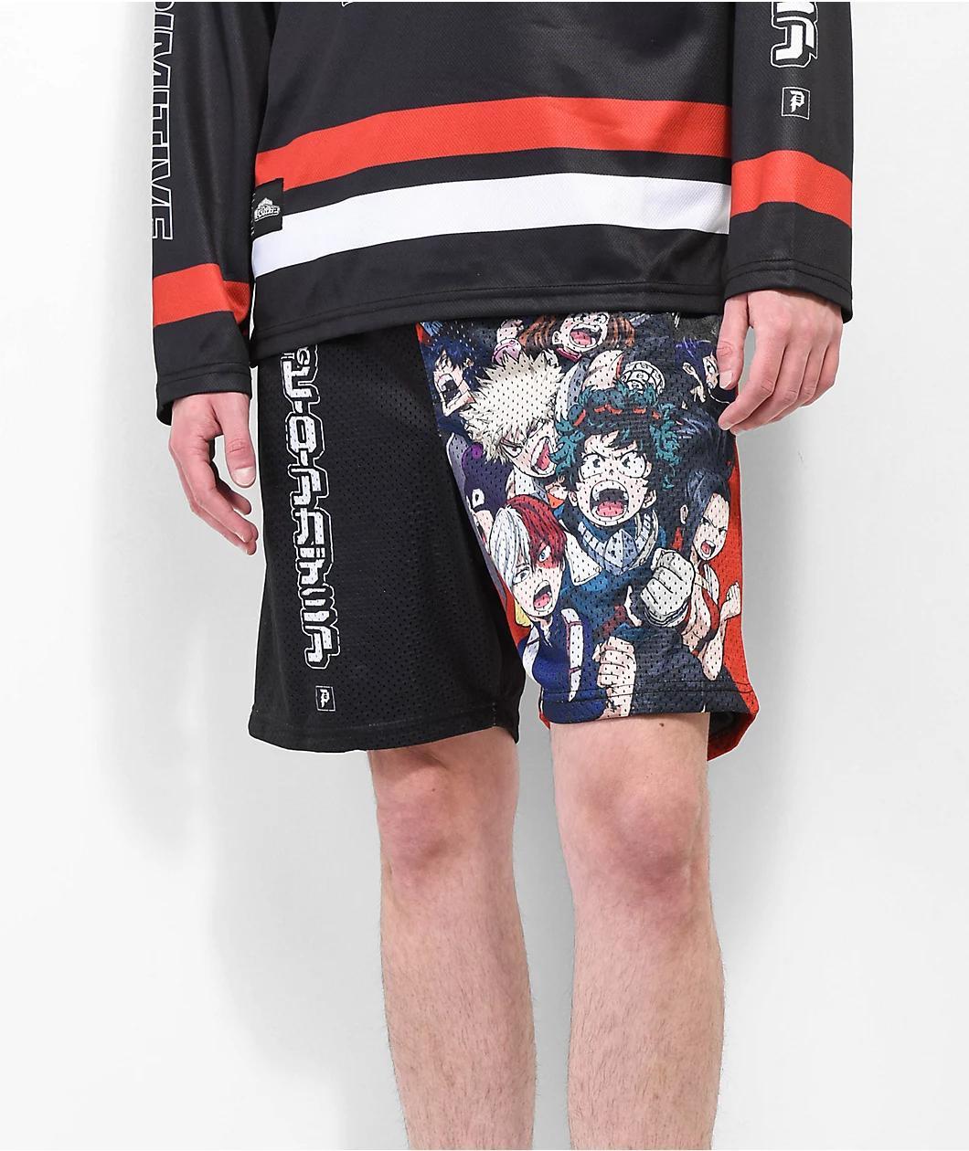 Primitive x My Hero Academia Blocked Black Mesh Shorts Product Image