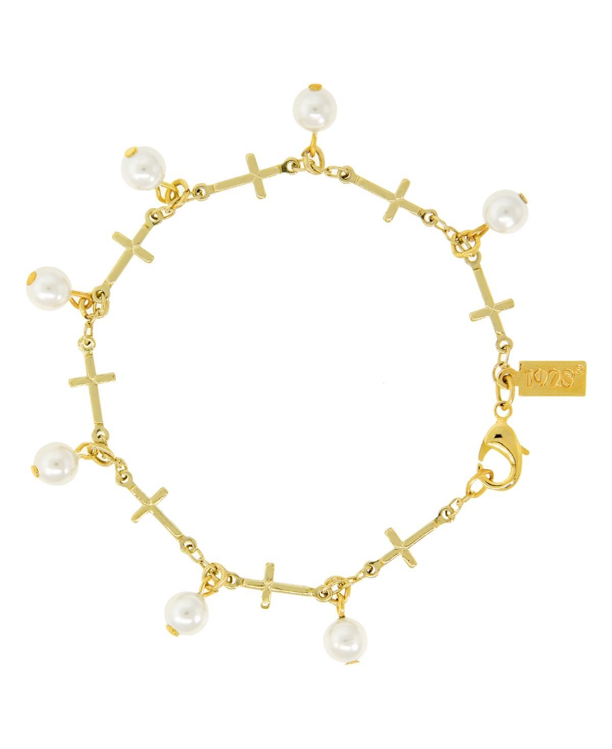 14K Gold Dipped Multi Cross Imitation Pearl Link Bracelet Product Image