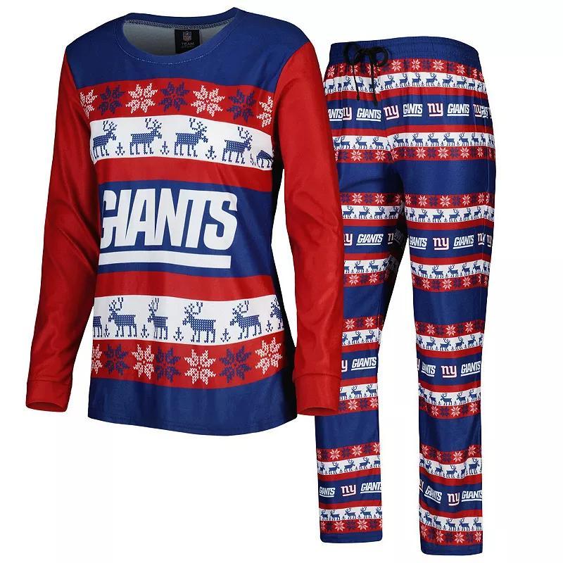 Womens FOCO Royal New York Giants Holiday Ugly Pajama Set Product Image