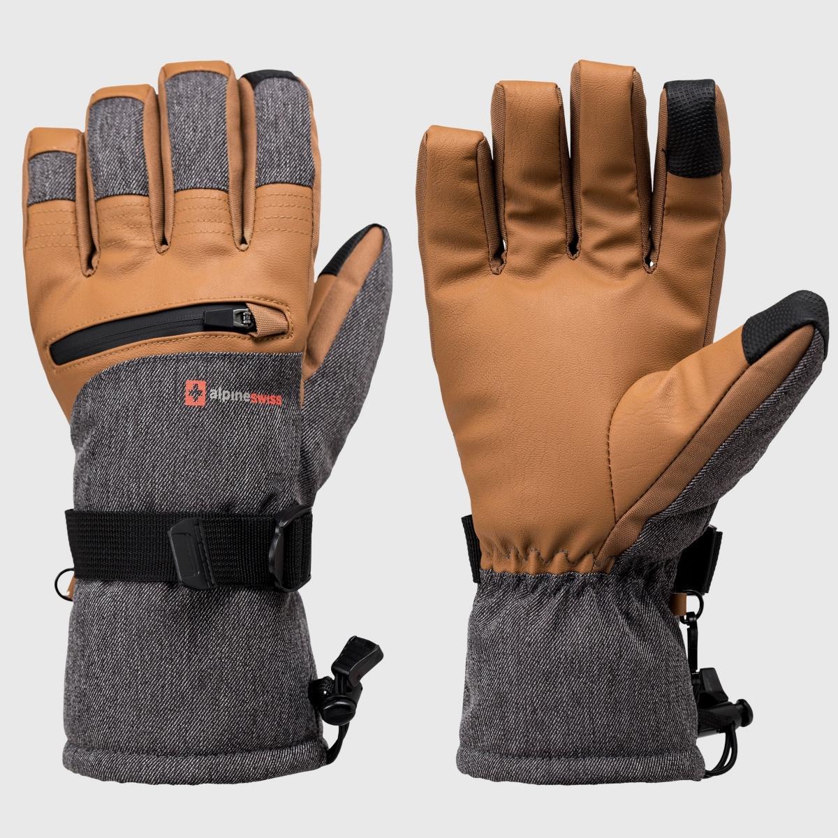 Alpine Swiss Mens Waterproof Snow Gloves Zipper Pockets Winter Sport Mittens Product Image