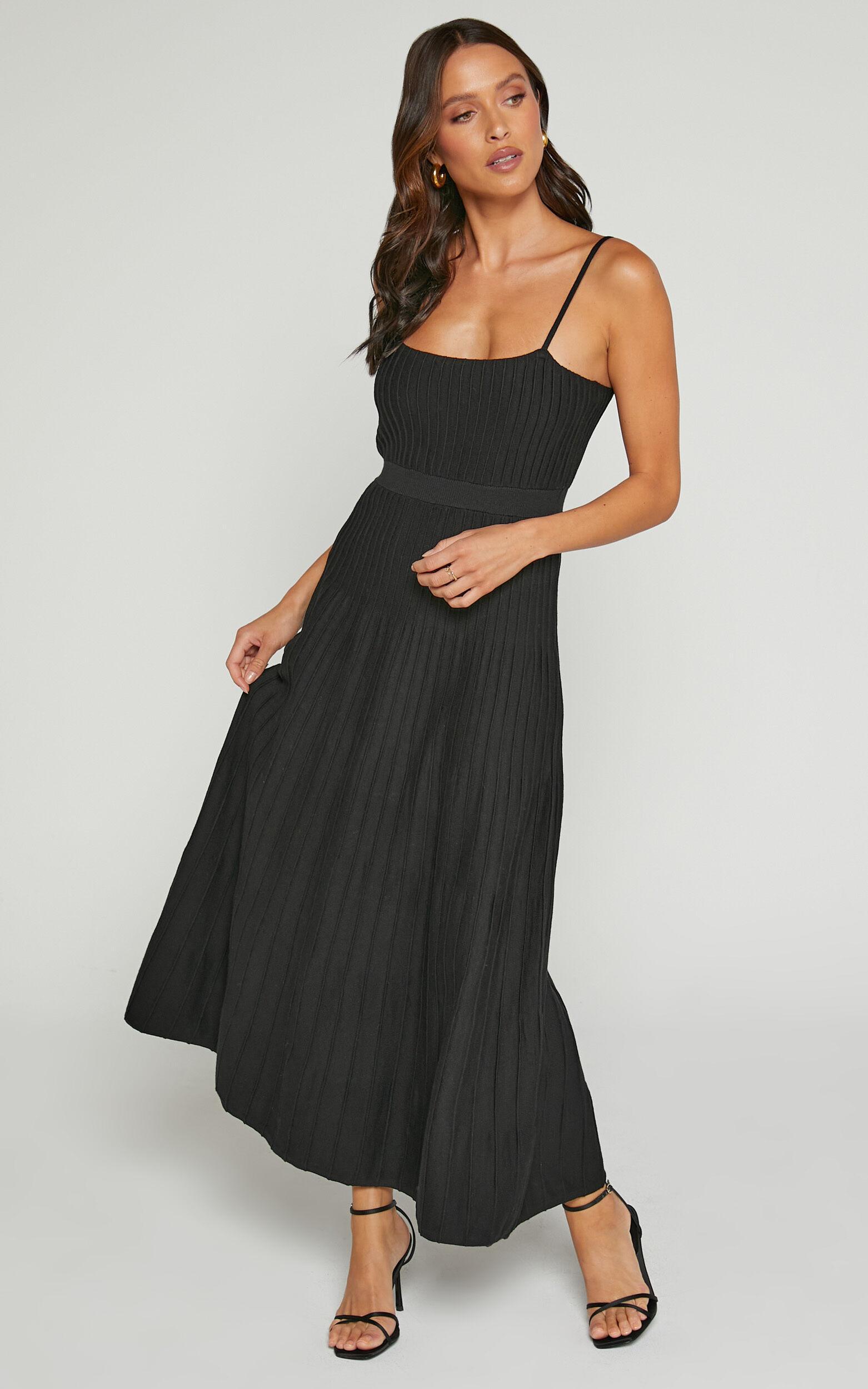 Donissa Midi Dress - Panelled Knit Dress in Black Product Image