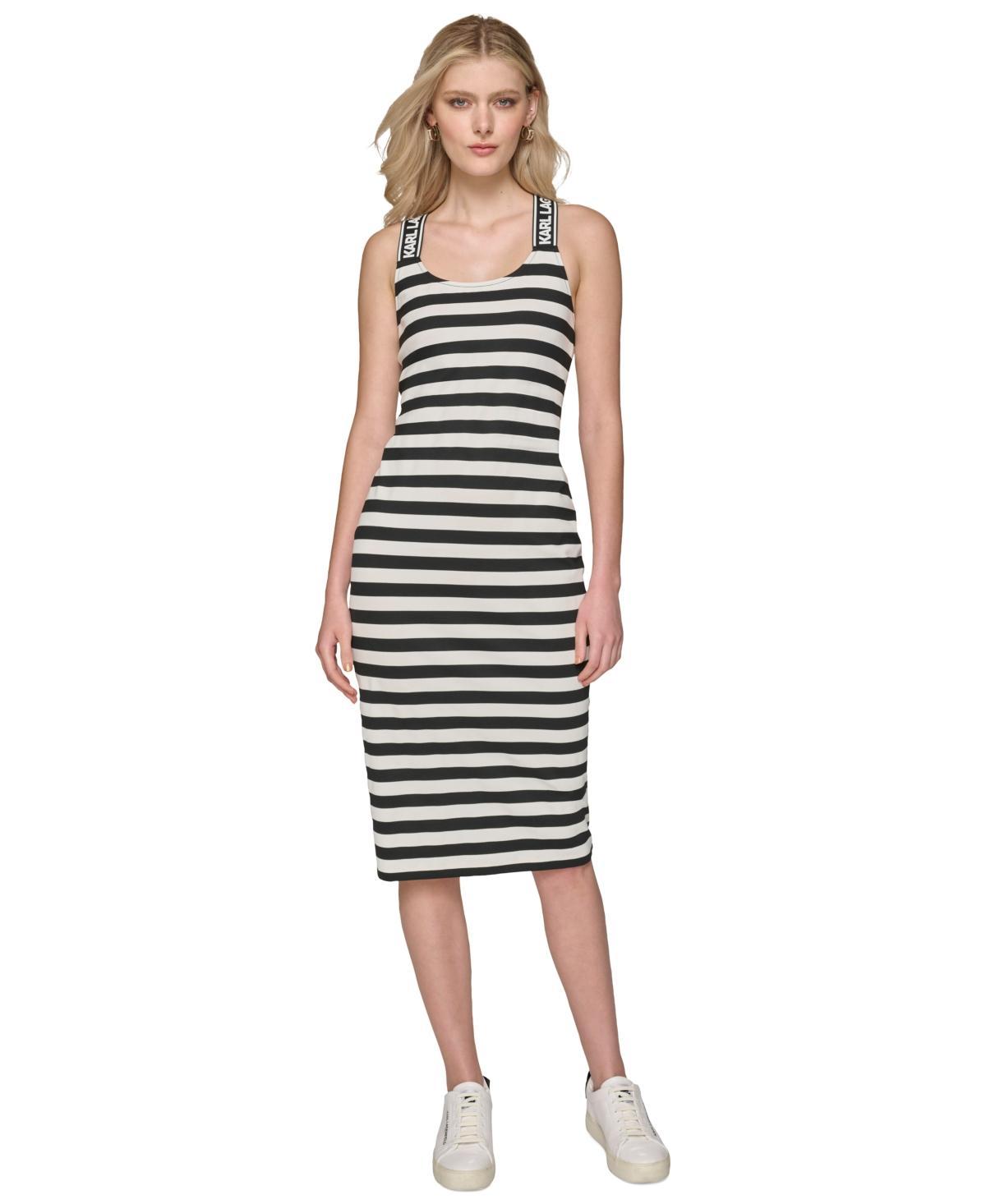 Karl Lagerfeld Paris Womens Striped Logo-Strap Tank Dress Product Image