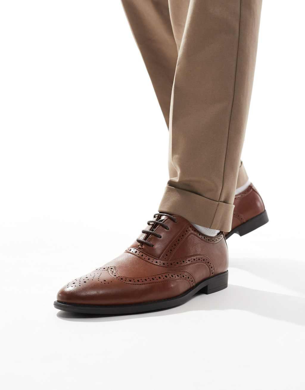 ASOS DESIGN lace up brogue shoes in tan Product Image