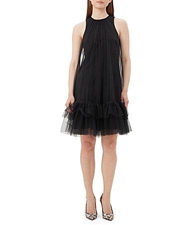 Trina Turk Otaku Woven Crew Neck Sleeveless A-Line Tulle Layering Dress Product Image