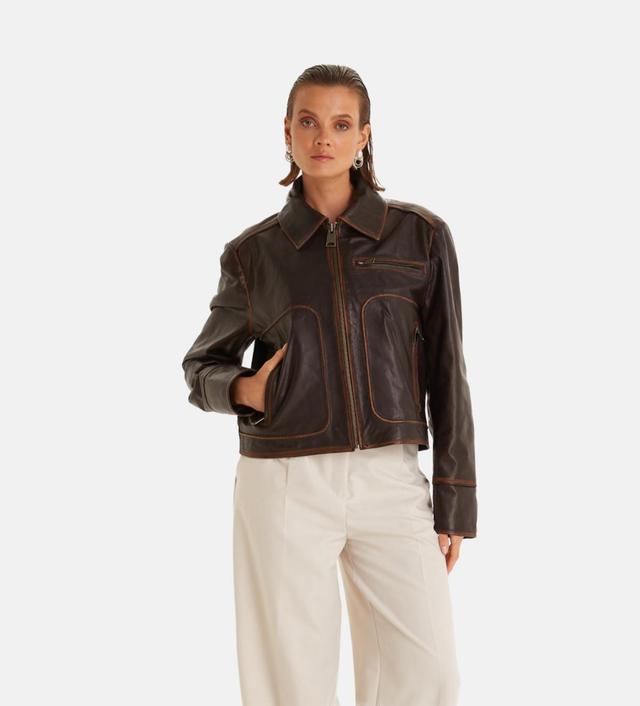 Furniq Uk Womens Brown Leather Jacket Product Image